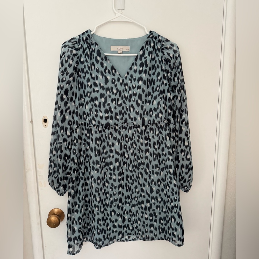 LOFT Blue and Black Patterned Dress